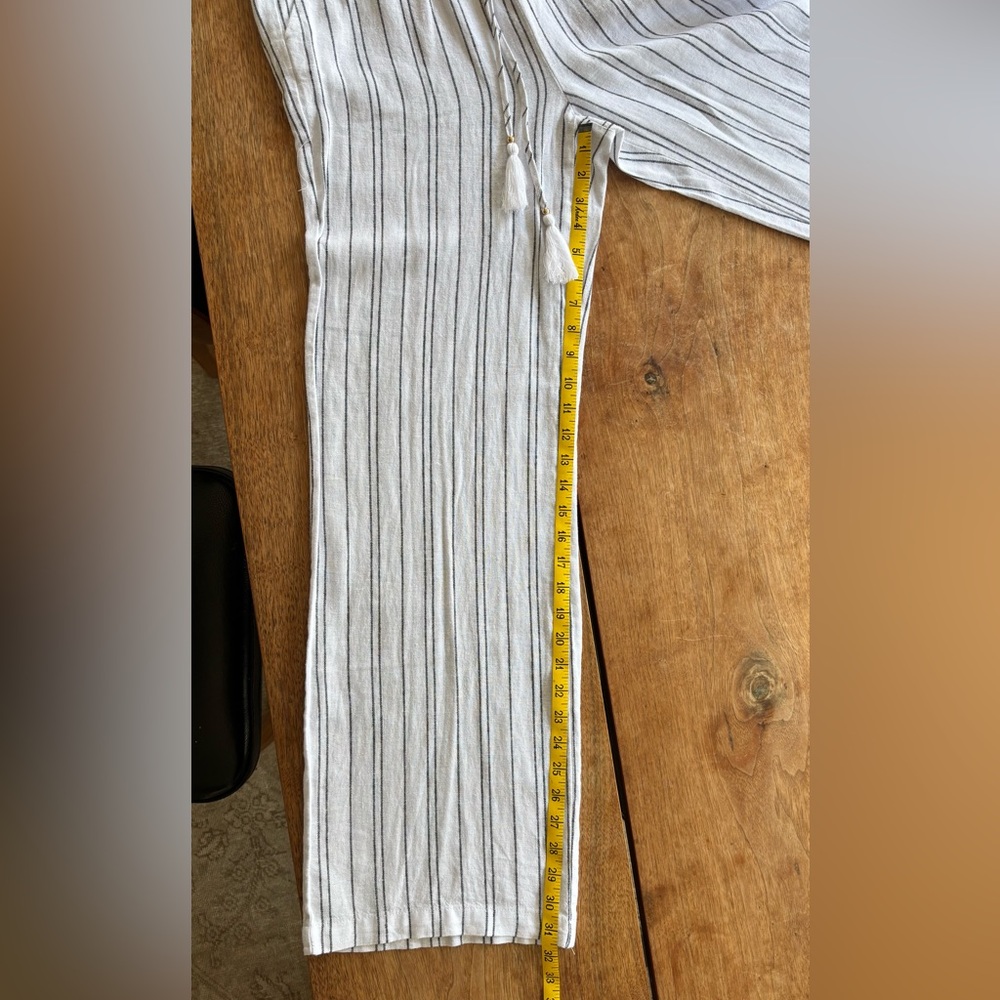 Ellen Tracy Linen Stripe Wide Leg Pants Women's Small White w/ Black pinstripes - Picture 15 of 15
